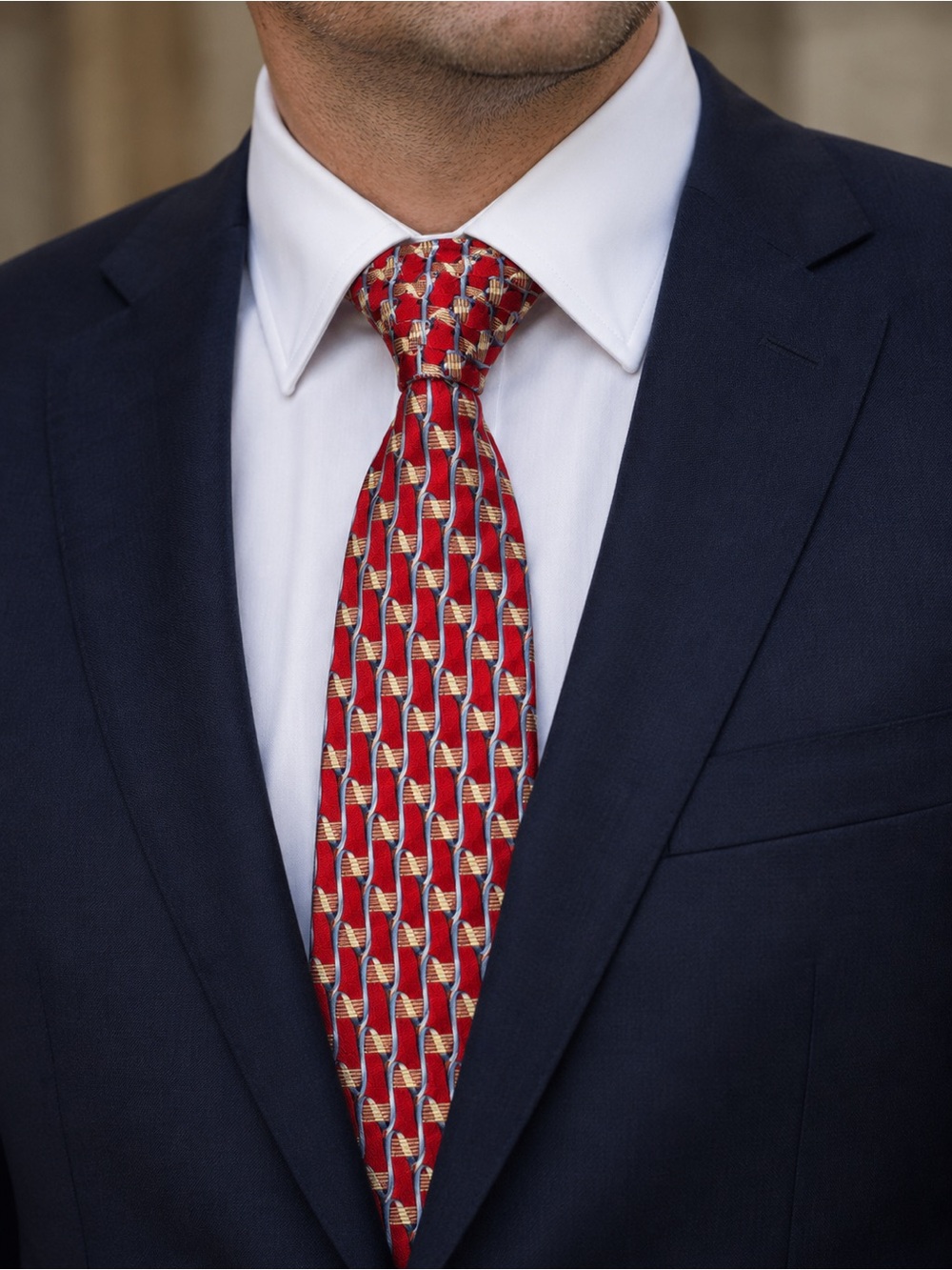 Ermenegildo Zegna Silk Tie Red Blue Geometric Italy Luxury Designer